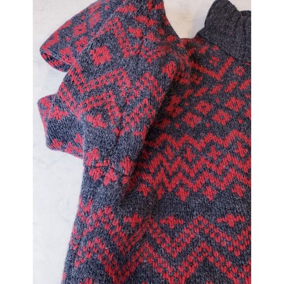 Vintage J. CREW 1/4 Zip Sweater 100% Lamb's Wool Fair Isle Men's Medium Red Gray - Picture 5 of 13